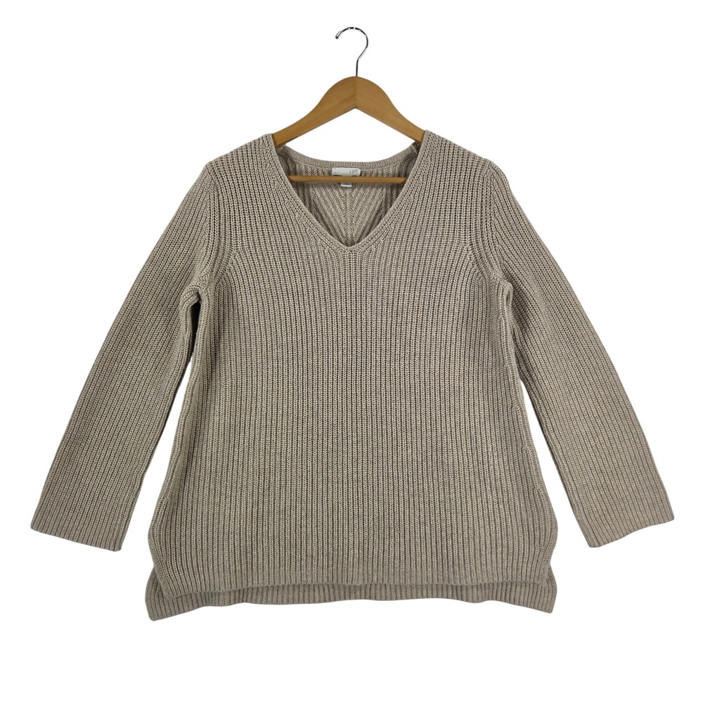 J. Jill Womens Oatmeal Shaker Stitch V-Neck Wool Blend Sweater Small Petite